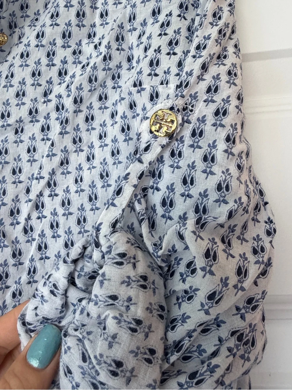 Tory Burch Cotton White Tunic with Navy Print, Sports Blouse